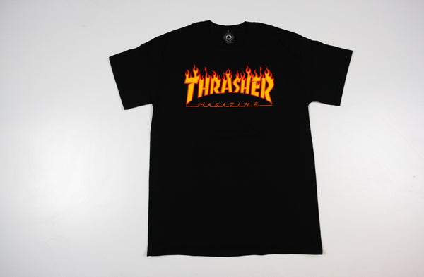 CAMISETA THRASHER FLAME LOGO PRETO/ AZUL MARINHO